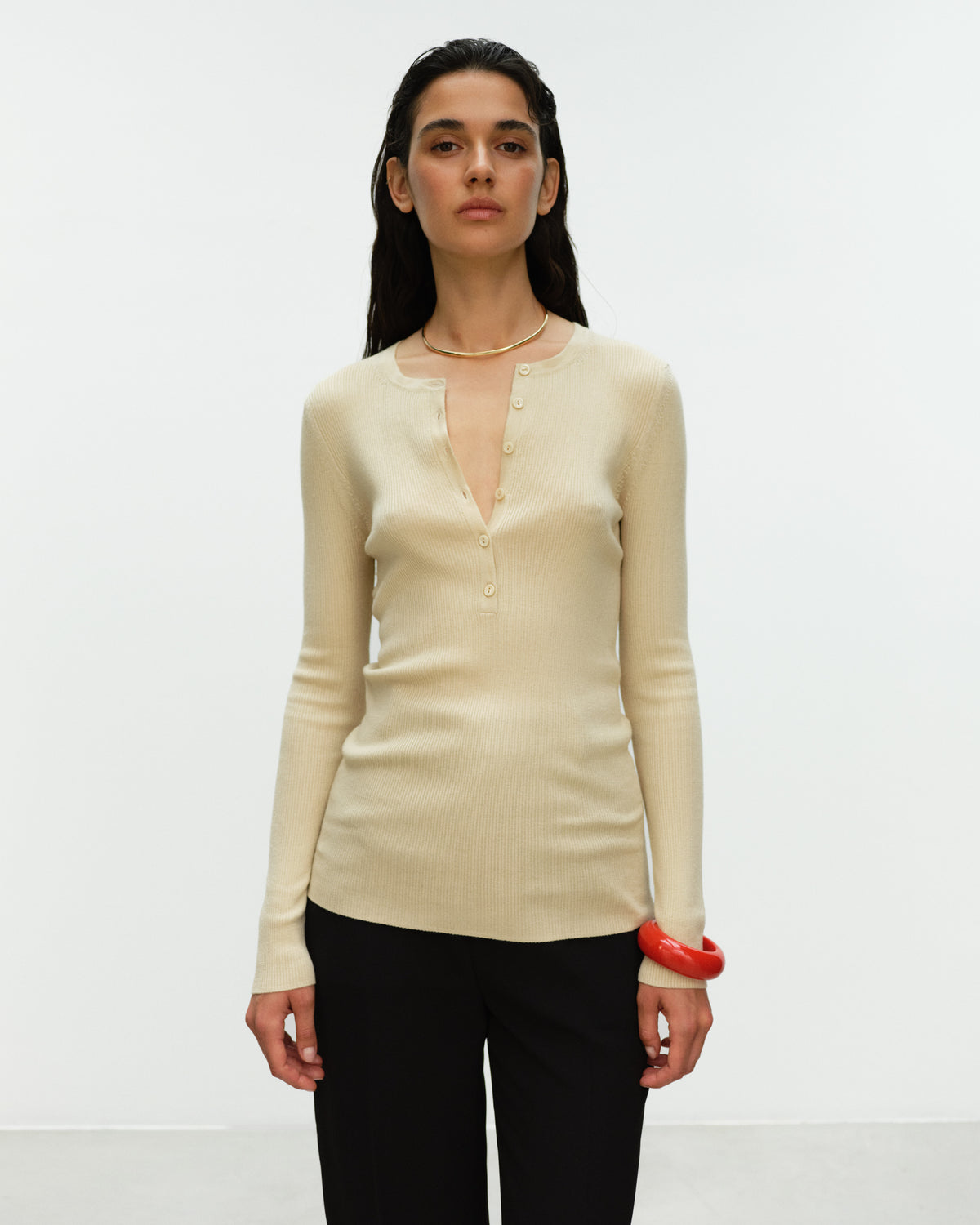 ADDY Ribbed Henley Sweater
