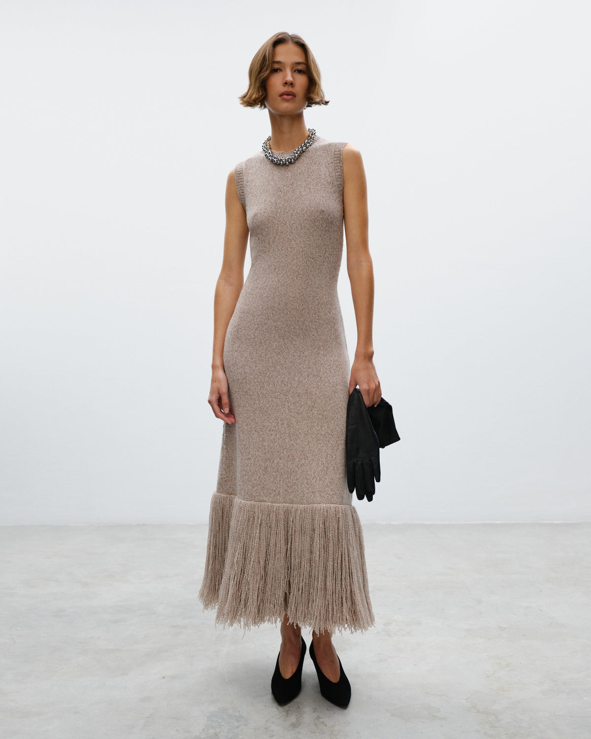 DIANE Long Dress with fringes Beige
