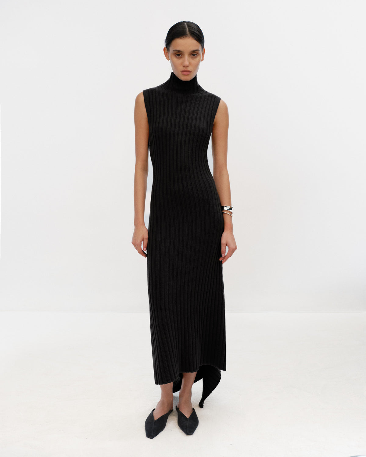 HELOISE Ribbed Sleeveless Long Dress Black