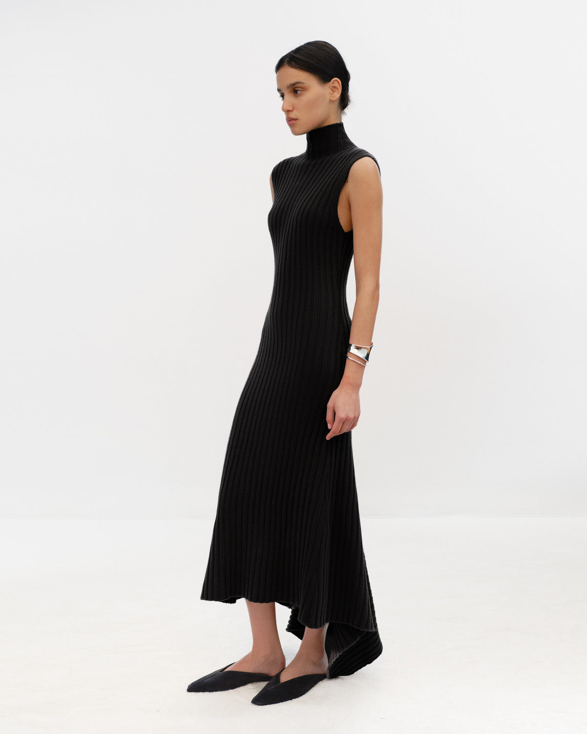 HELOISE Ribbed Sleeveless Long Dress Black