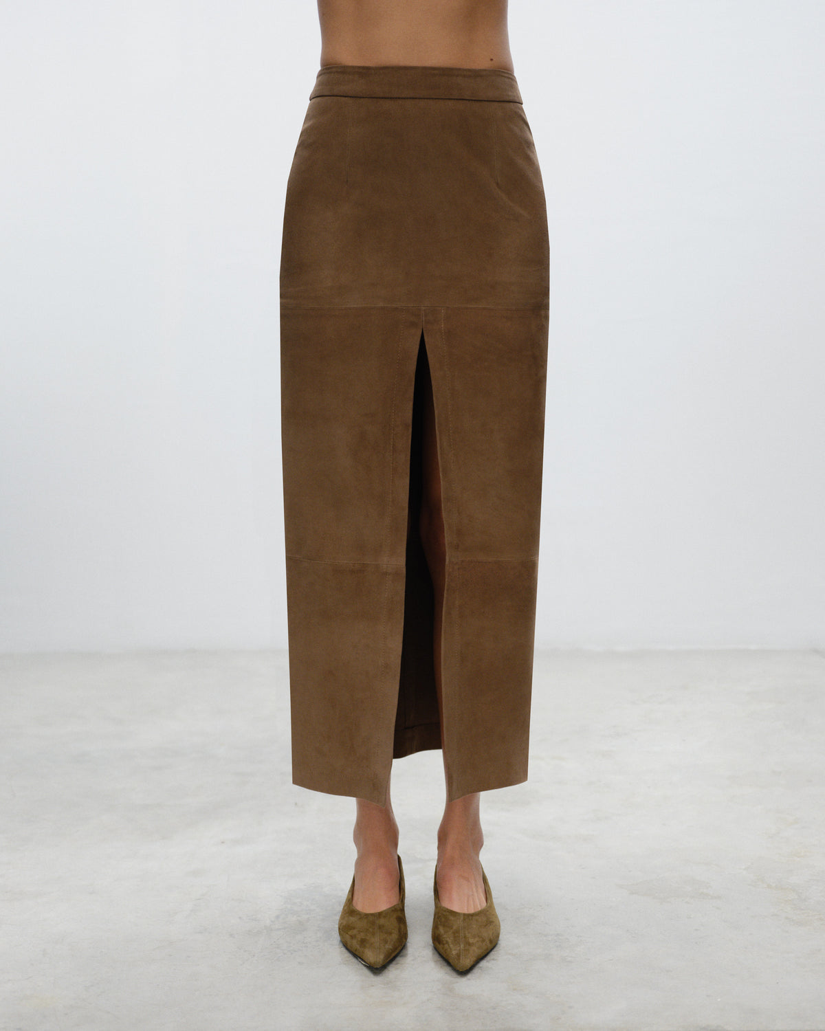 VIRGIE Long Skirt with slit in Suede