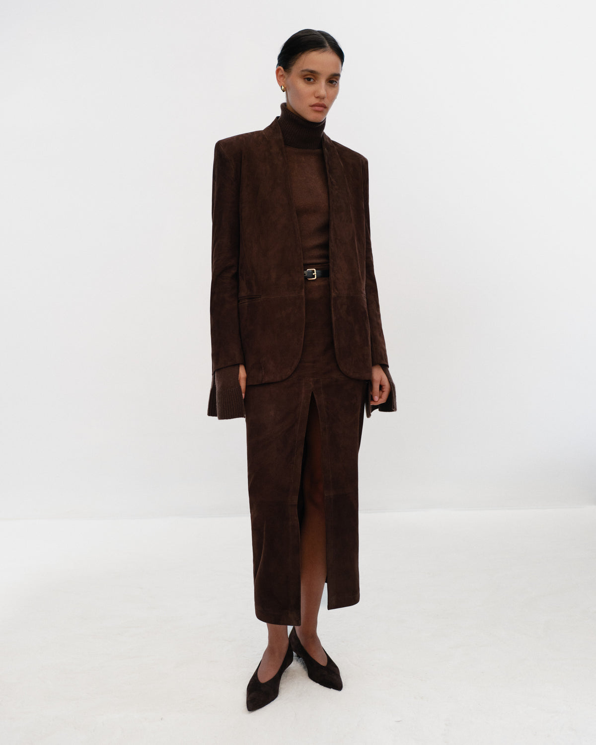 VIRGIE Long Skirt with slit in Suede