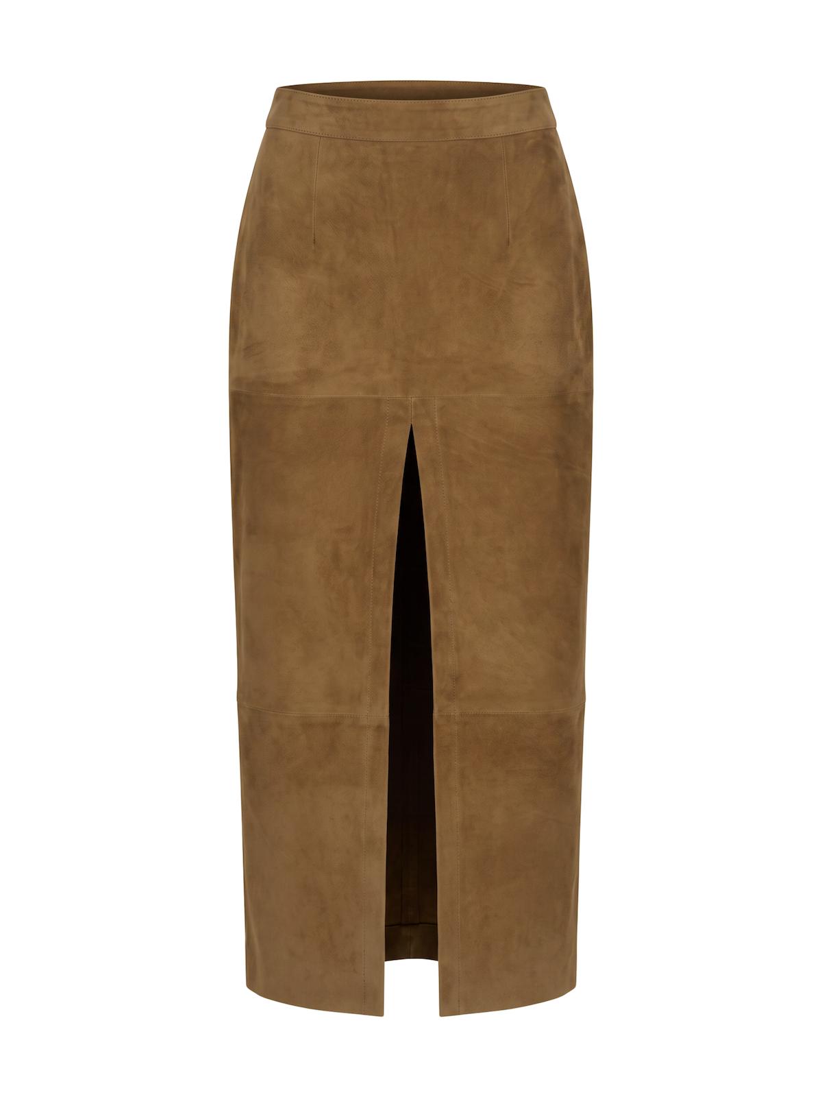 VIRGIE Long Skirt with slit in Suede Taupe