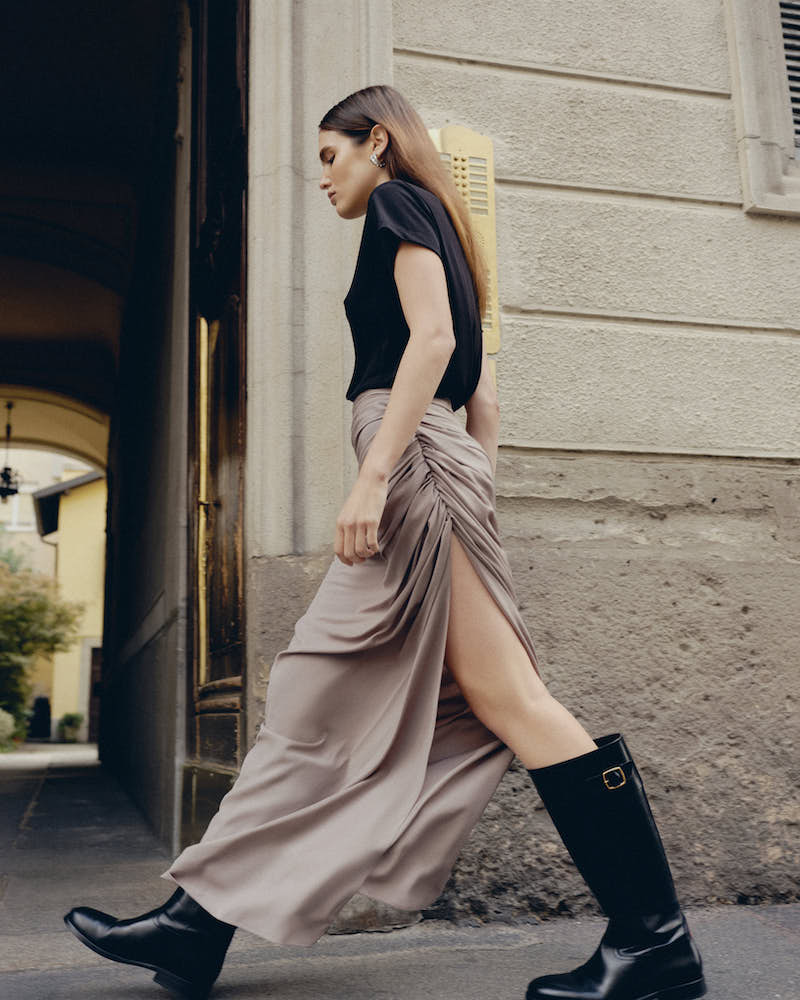 Draped Long Skirt in Light Cady
