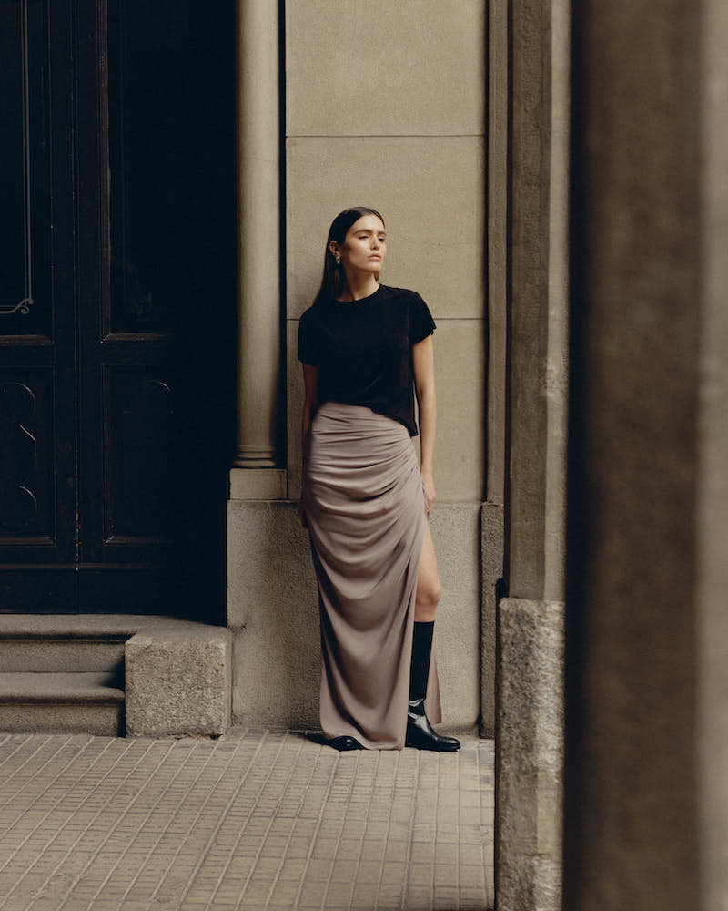 Draped Long Skirt in Light Cady